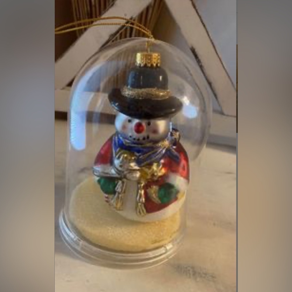 Unique Treasures Hand Crafted Glass Snowman Cloche Ornament NEW